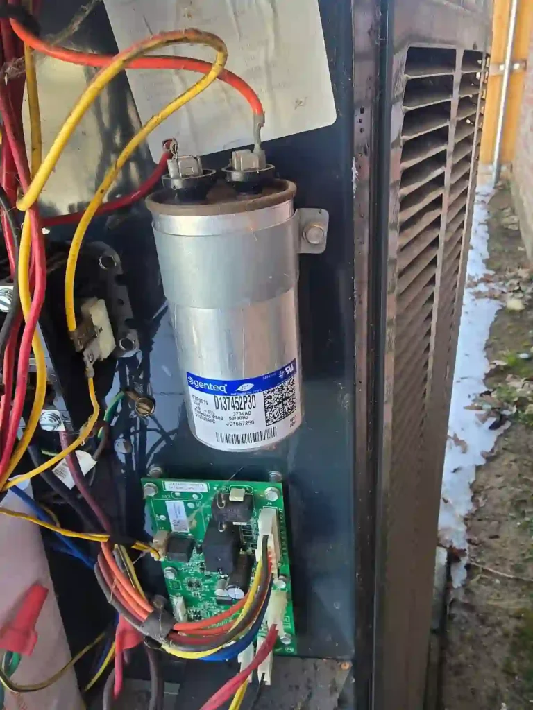 HVAC technician diagnosing an AC unit at a home in Irving, TX